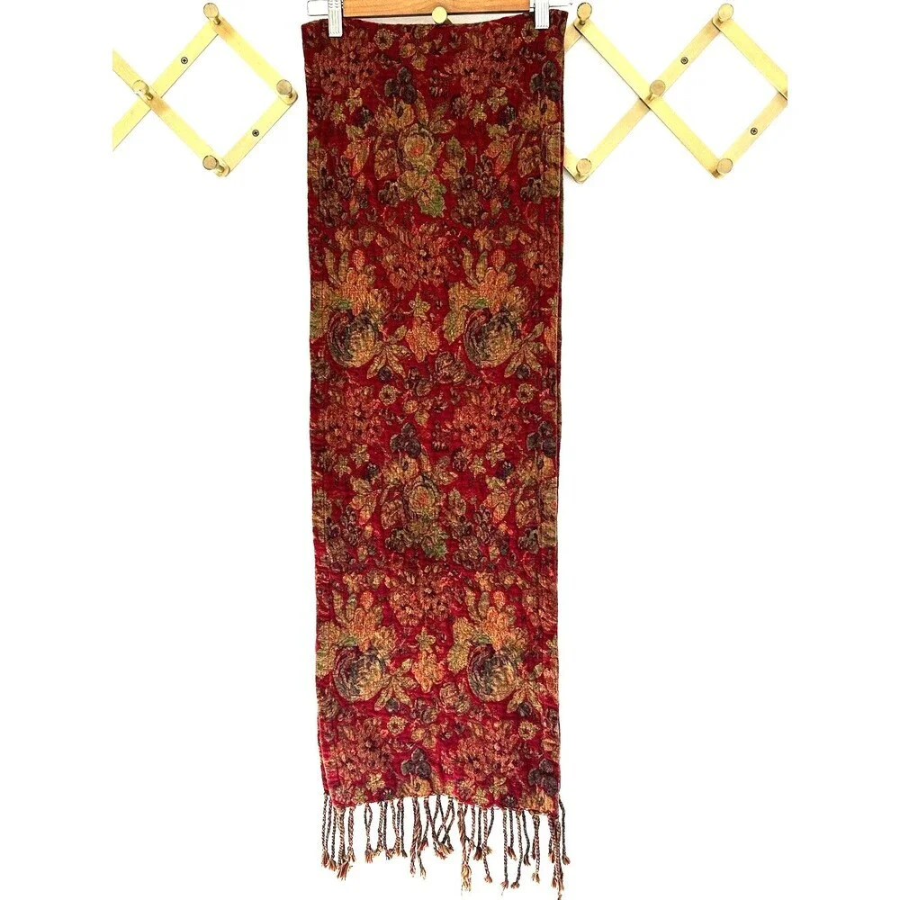 Z Gallerie Table Runner Floral Print Tapestry Style Fringe Country Farmhouse